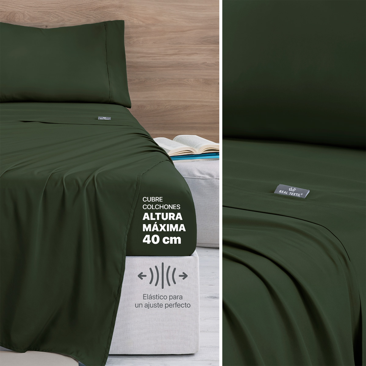 Set Edredón Ligero King Size con Fundas y Sabanas Verde Oscuro - Oliva REAL TEXTIL.