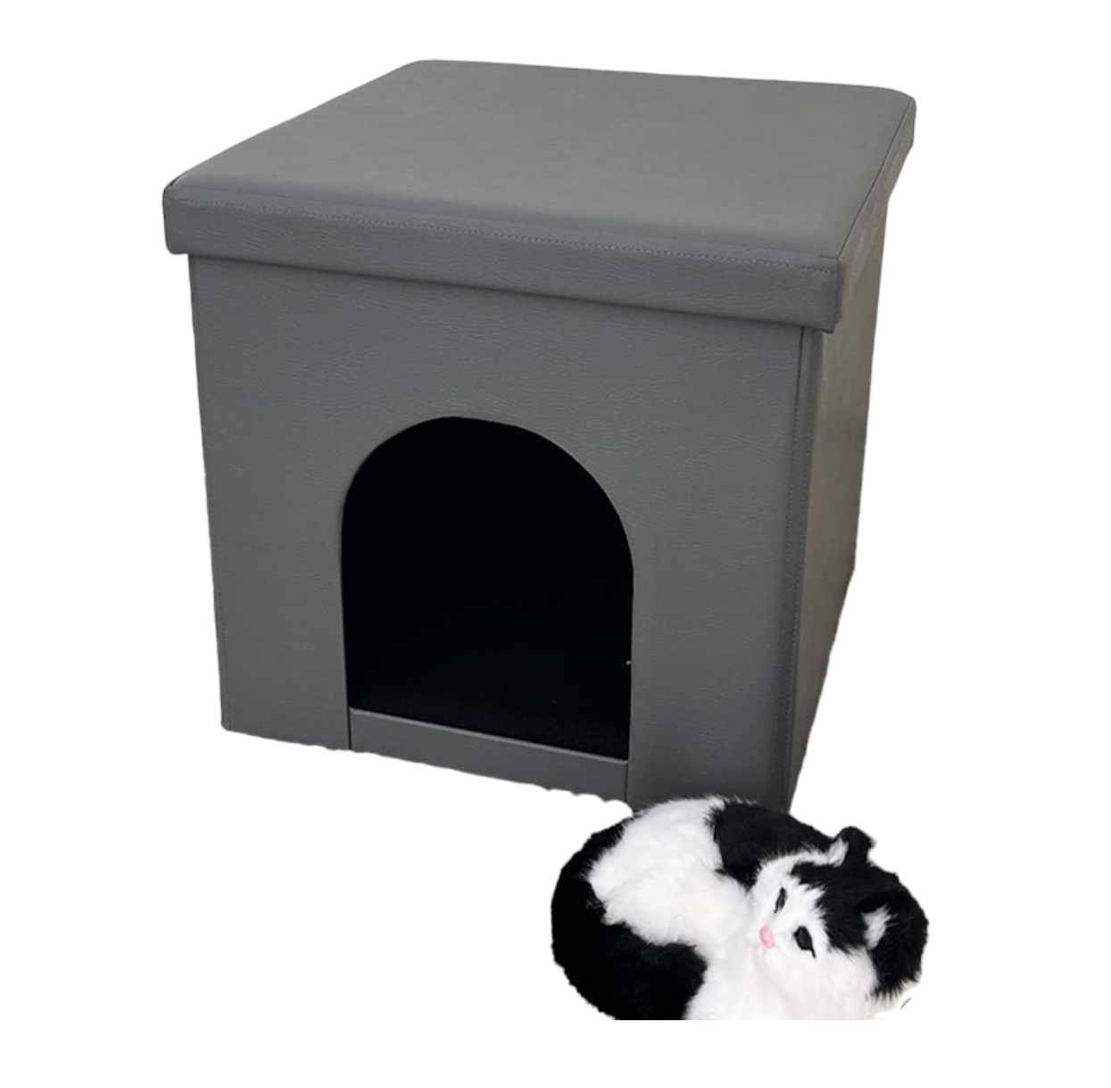 Casa Plegable Para Gatos O Perros con diseño Otomano (PU Gris)