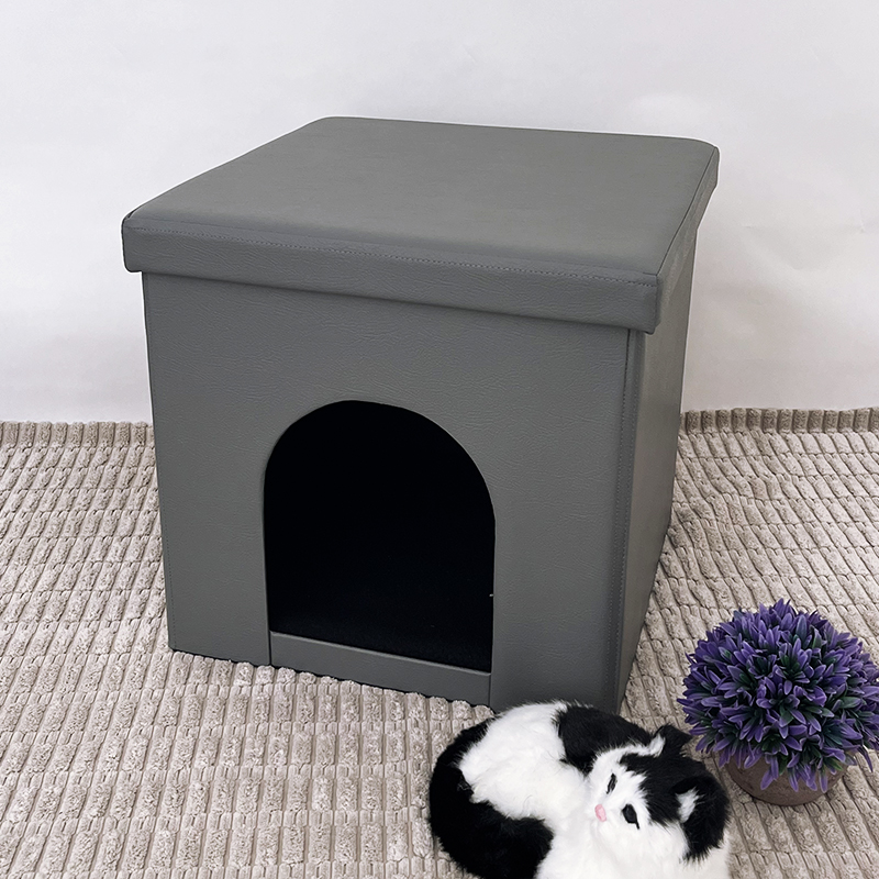 Casa Plegable Para Gatos O Perros con diseño Otomano (PU Gris)