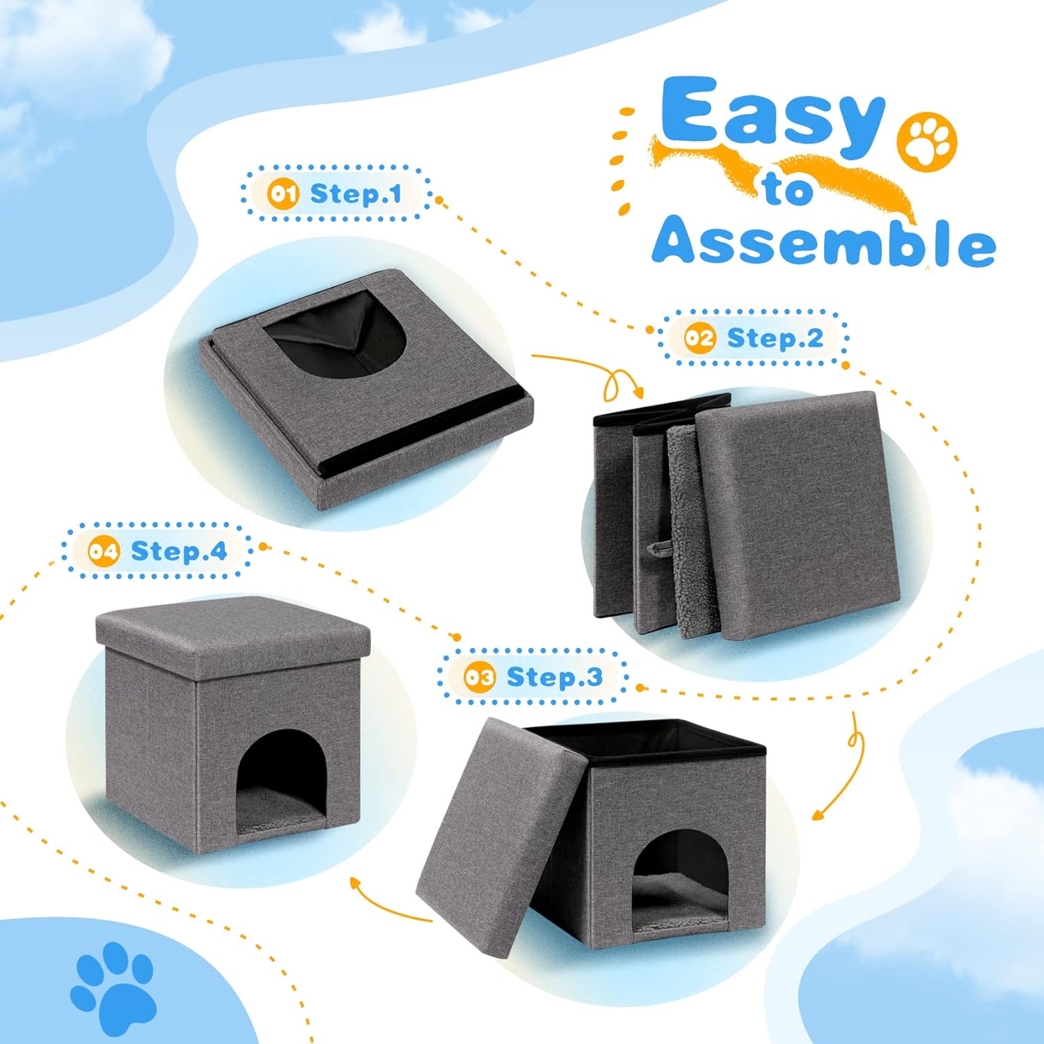 Casa Plegable Para Gatos O Perros con diseño Otomano (TX Gris Claro)