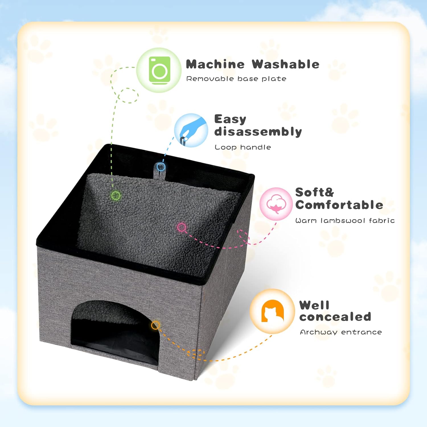 Casa Plegable Para Gatos O Perros con diseño Otomano (TX Gris Claro)