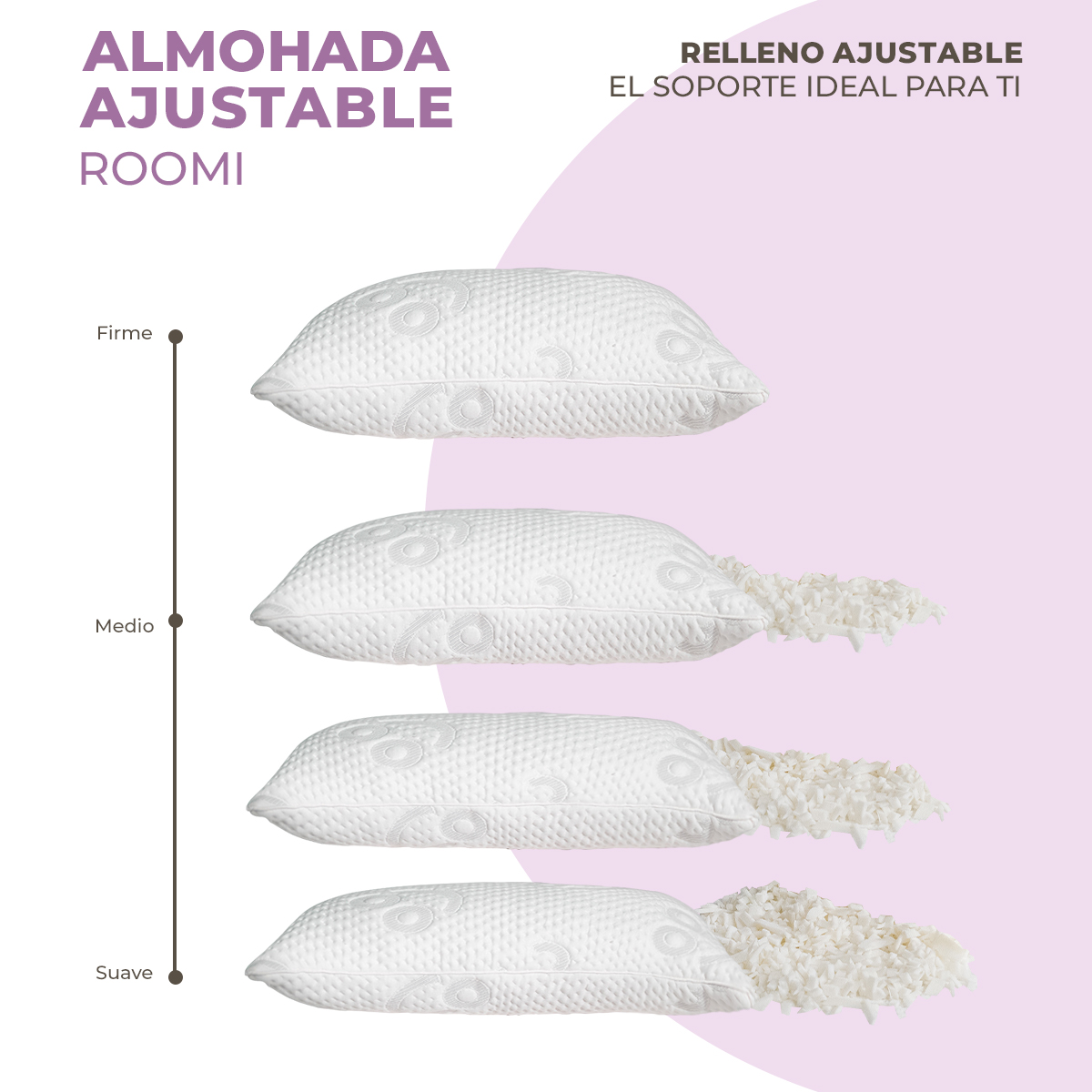 Almohada de Memory Foam Ajustable Roomi Pack 2 Piezas.