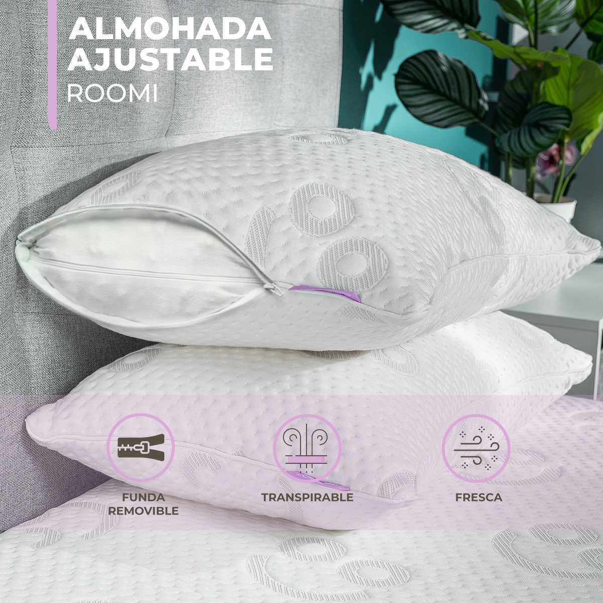 Almohada de Memory Foam Ajustable Roomi Pack 2 Piezas.