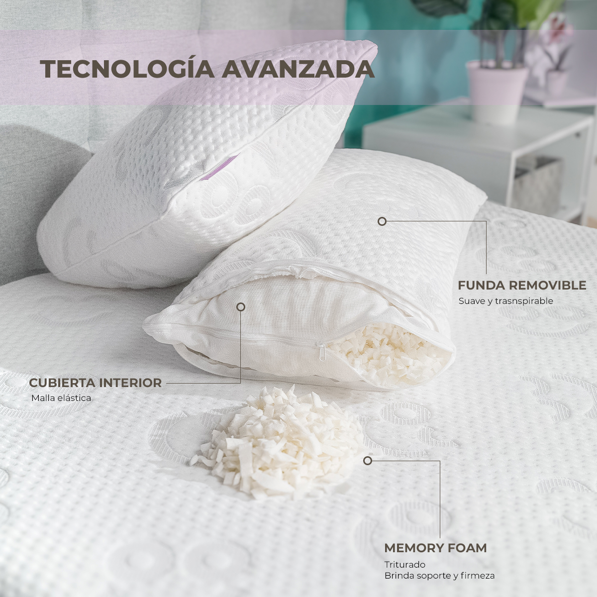 Almohada de Memory Foam Ajustable Roomi Pack 2 Piezas.