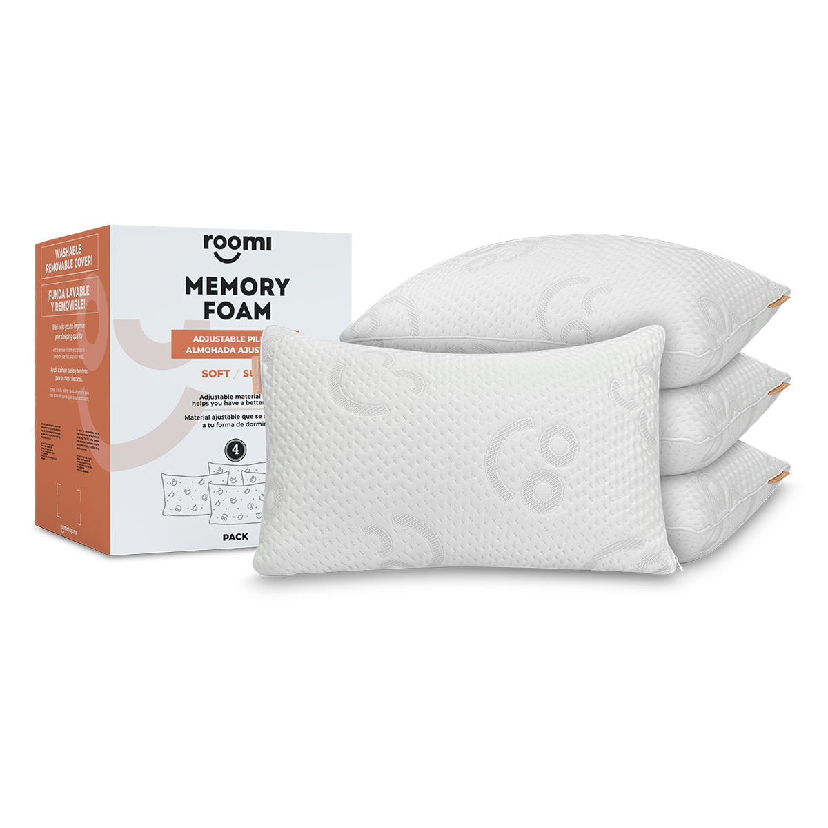 Almohada de Memory Foam Ajustable Roomi Pack 4 Piezas.