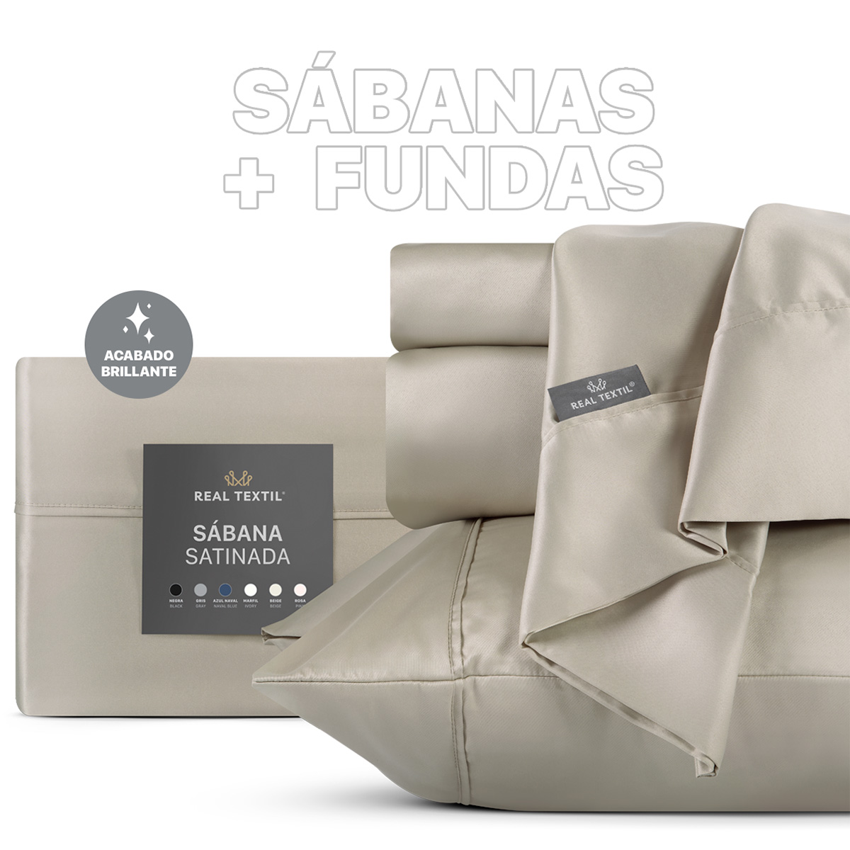 Sábanas de Satín Queen Size Tipo Seda Suave y Lujosa Con Fundas Beige Real Textil.
