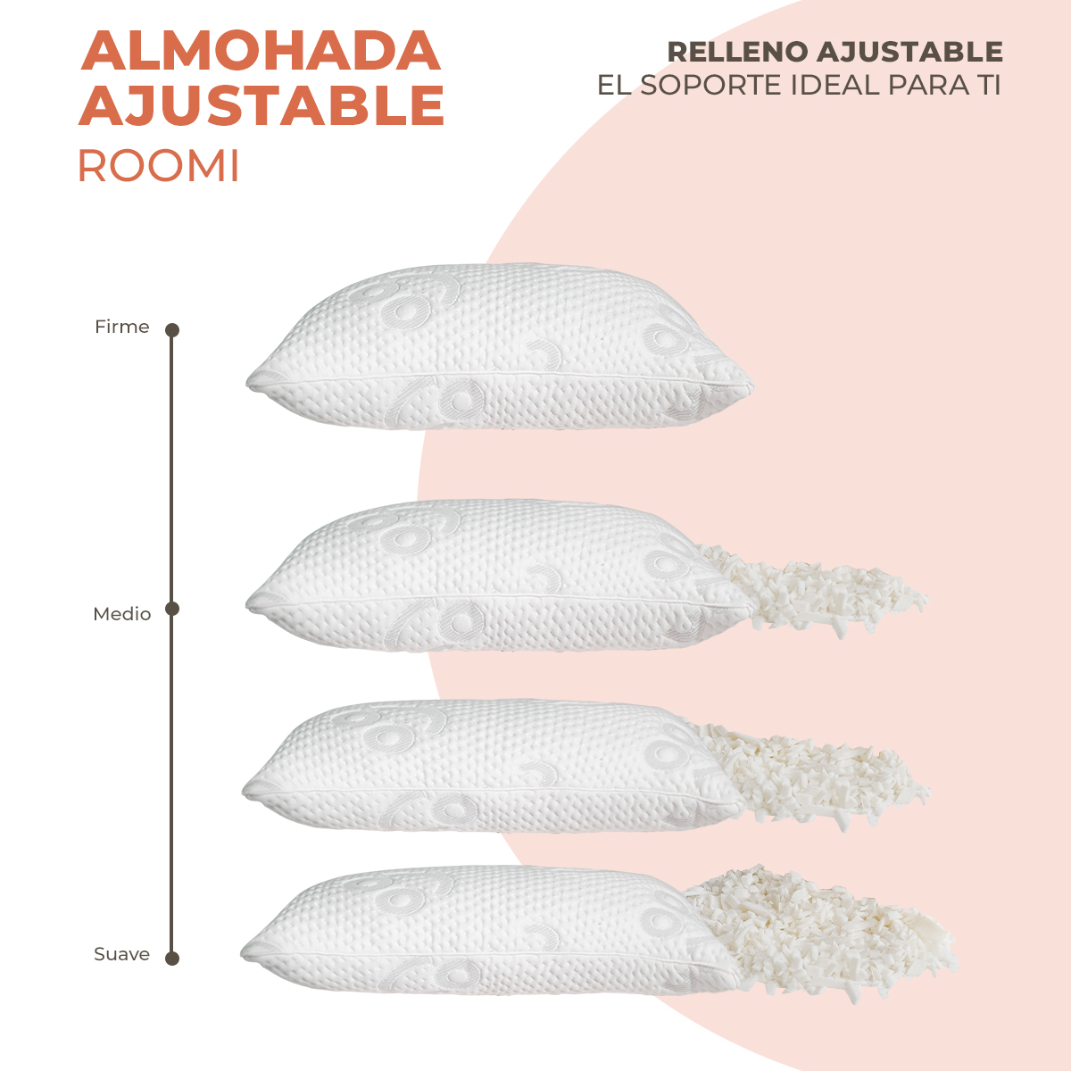 Almohada de Memory Foam Ajustable Roomi Pack 4 Piezas.