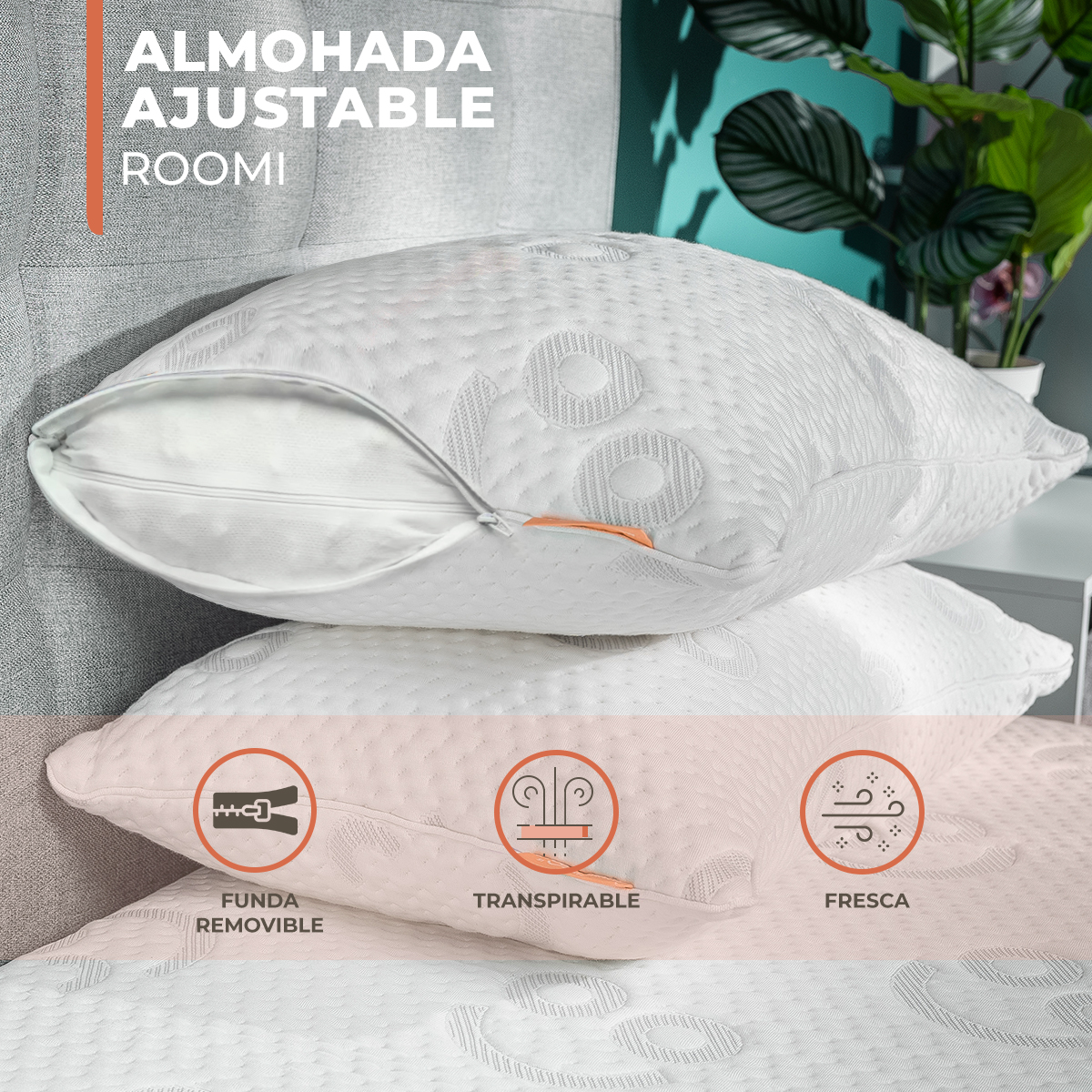 Almohada de Memory Foam Ajustable Roomi Pack 4 Piezas.