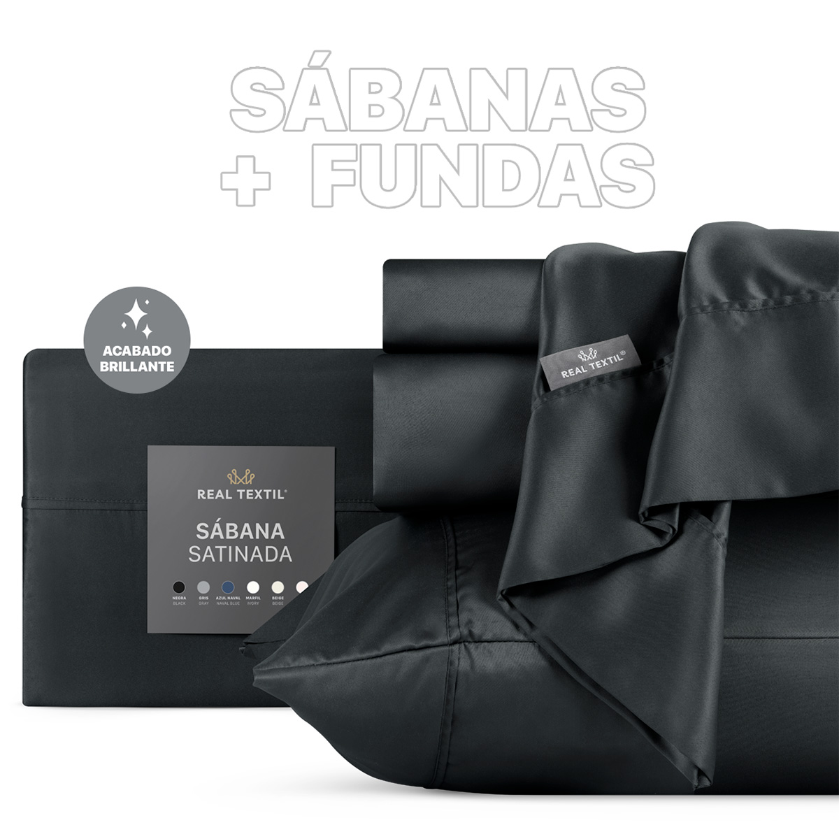 Sábanas de Satín Individual Tipo Seda Suave y Lujosa Con Fundas Negra Real Textil.