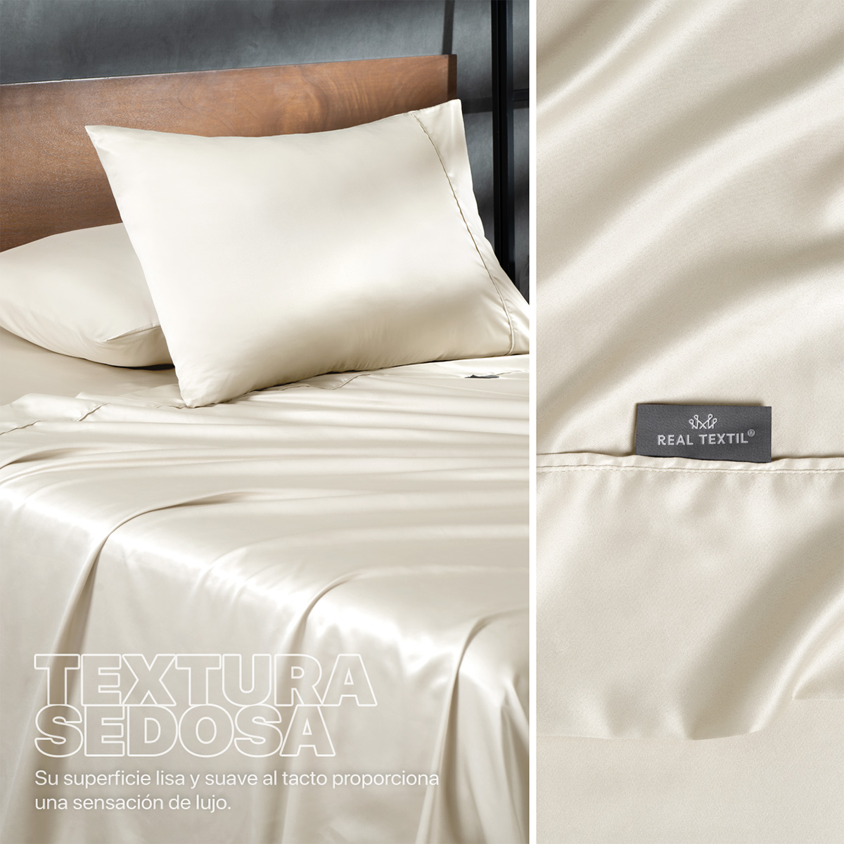 Sábanas de Satín Individual Tipo Seda Suave y Lujosa Con Fundas Marfil Real Textil.