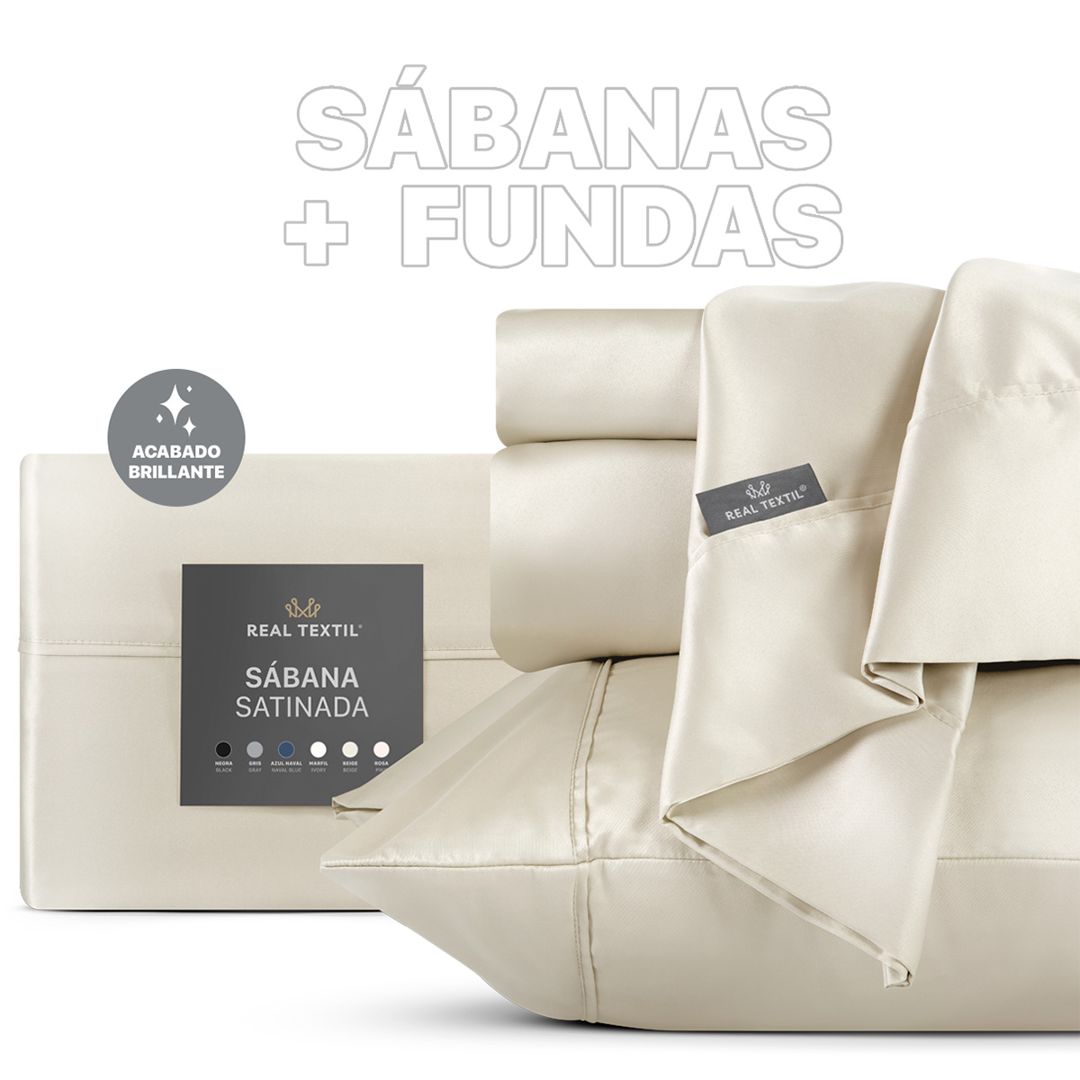 Sábanas de Satín Individual Tipo Seda Suave y Lujosa Con Fundas Marfil Real Textil.