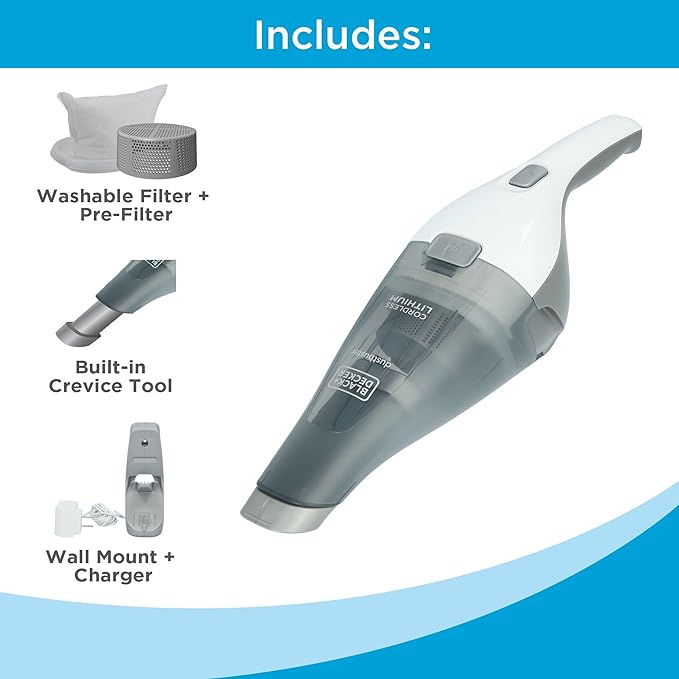 BLACK+DECKER dustbuster QuickClean Aspiradora de Mano inalámbrica, Color Blanco (HNVC215B10).