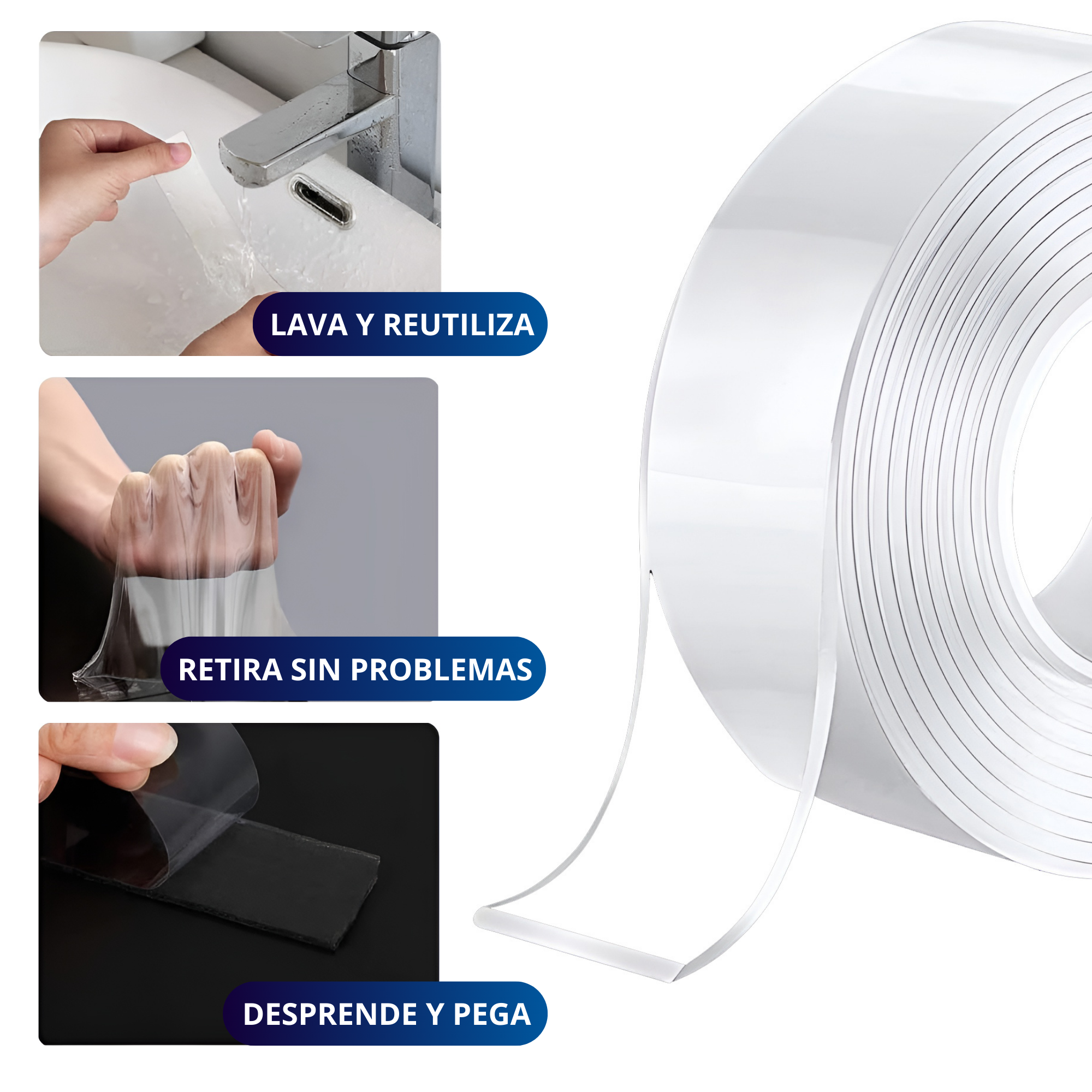 Cinta Doble Cara Adhesiva Ecomlab Transparente Nano Tape 3 Metros.