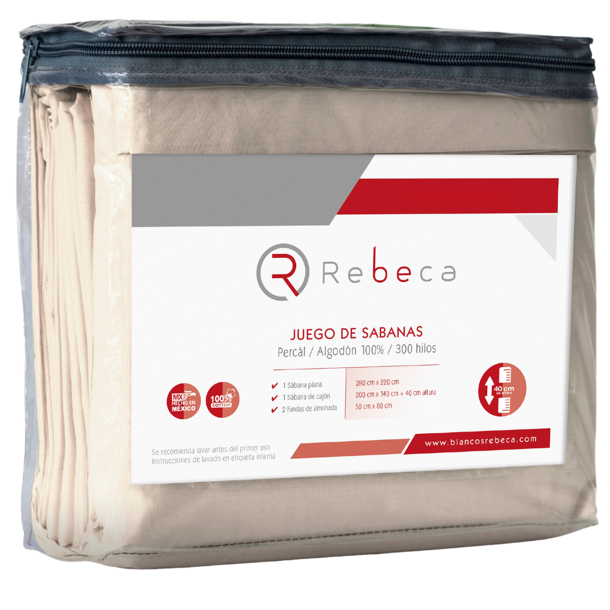 Juego de Sábanas Algodón Confort Percal 300 - Matrimonial - Beige