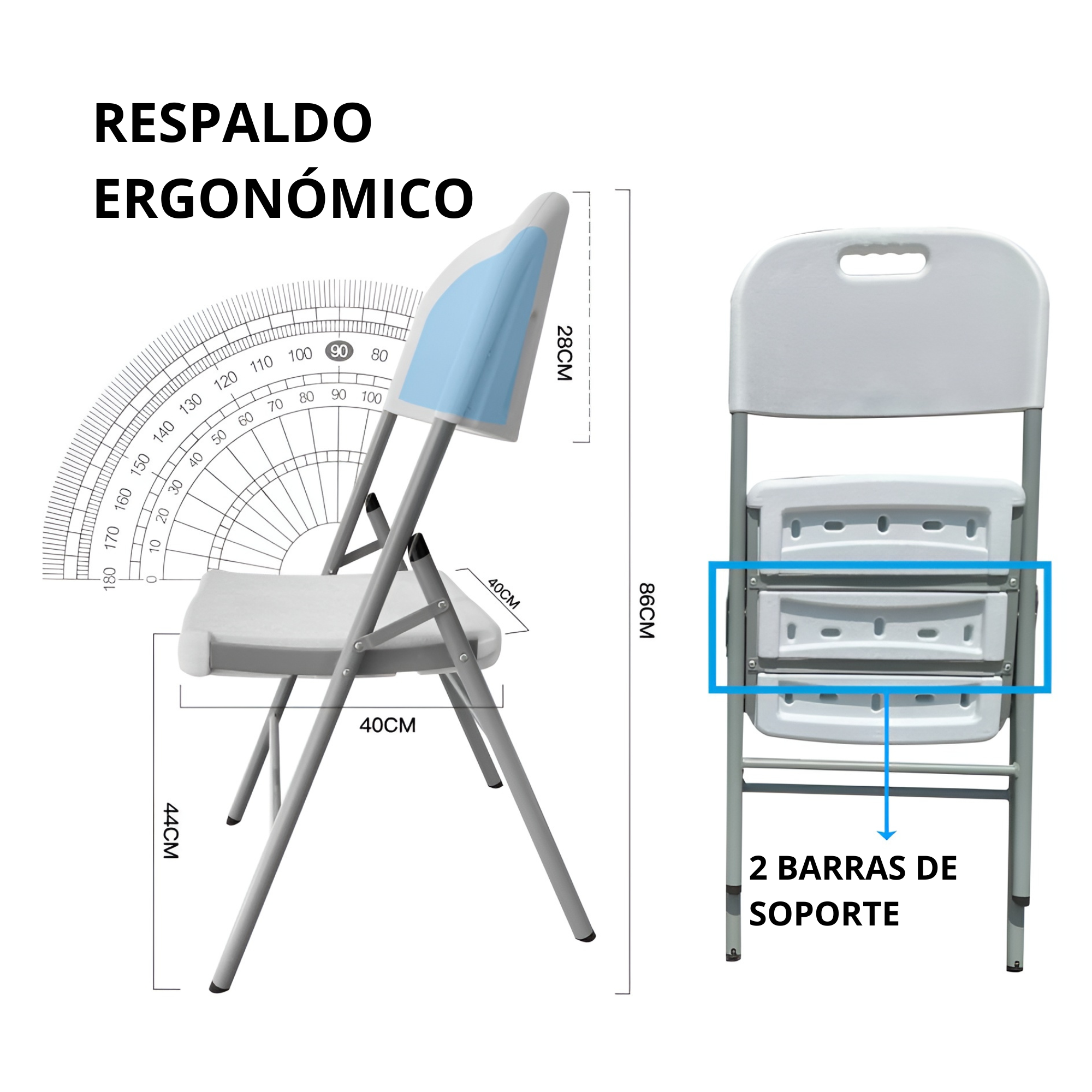 Silla Plegable De Plástico Ecomlab Blancas Uso Rudo Hp-53d