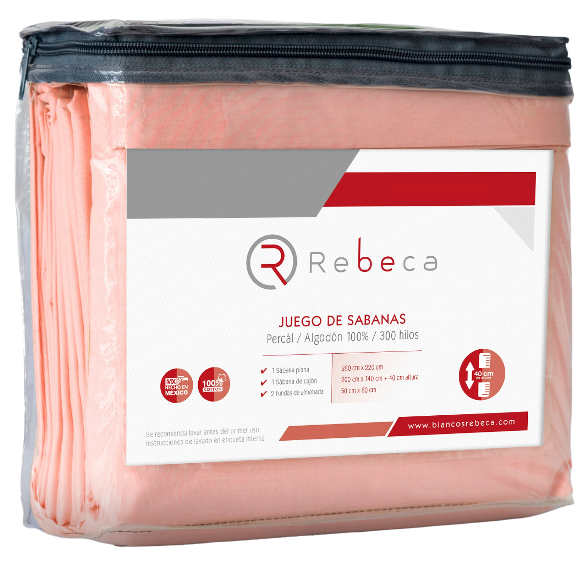 Juego de Sábanas Algodón Confort Percal 300 - Queen Size - Melón