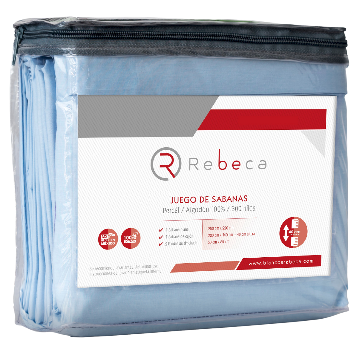 Juego de Sábanas Algodón Confort Percal 300 - King Size - Azul Cielo