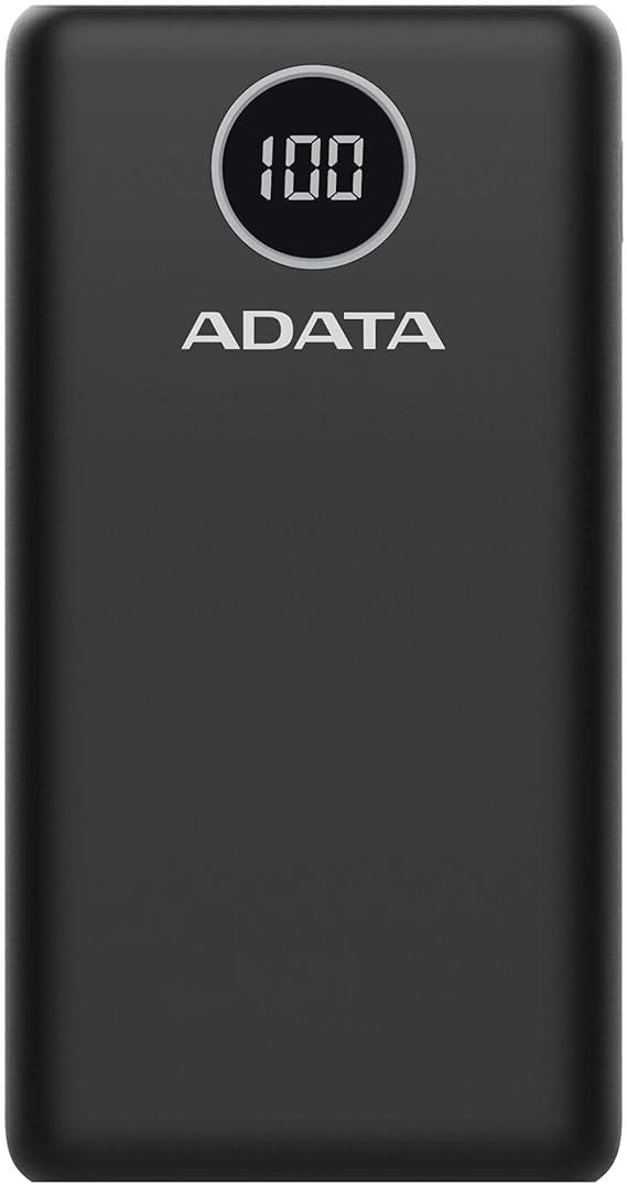 ADATA Powerbank Batería Portátil Recargable P20000QCD Power Bank de 20,000 mAh (74Wh), Color Negro (AP20000QCD-DGT-CBK), Tecnologías de Carga Rápida Qualcomm QC 3.0  USB PD 3.0.