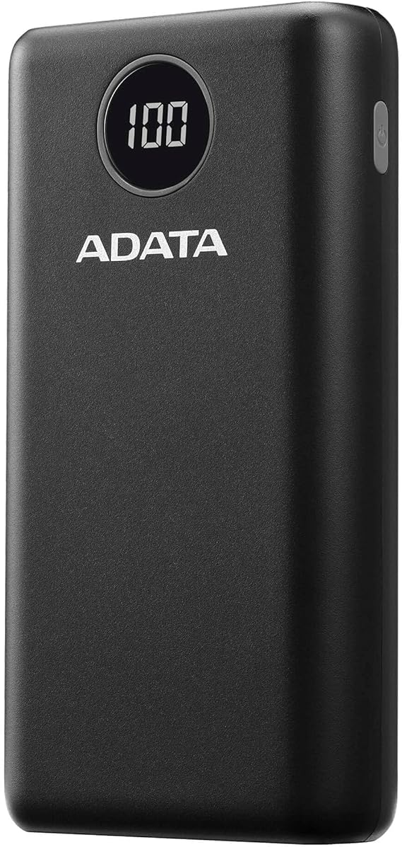 ADATA Powerbank Batería Portátil Recargable P20000QCD Power Bank de 20,000 mAh (74Wh), Color Negro (AP20000QCD-DGT-CBK), Tecnologías de Carga Rápida Qualcomm QC 3.0  USB PD 3.0.