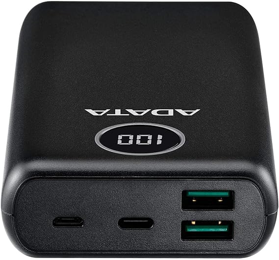 ADATA Powerbank Batería Portátil Recargable P20000QCD Power Bank de 20,000 mAh (74Wh), Color Negro (AP20000QCD-DGT-CBK), Tecnologías de Carga Rápida Qualcomm QC 3.0  USB PD 3.0.