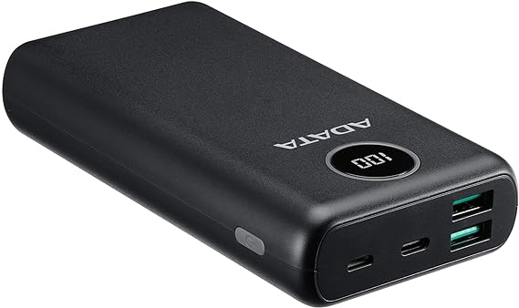 ADATA Powerbank Batería Portátil Recargable P20000QCD Power Bank de 20,000 mAh (74Wh), Color Negro (AP20000QCD-DGT-CBK), Tecnologías de Carga Rápida Qualcomm QC 3.0  USB PD 3.0.