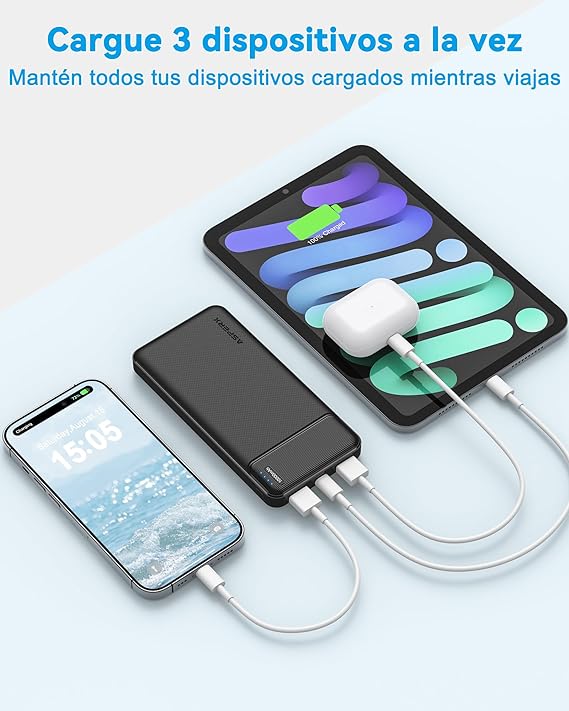 AsperX 2-Pack Power Bank 10000mAh bateria portatil USB C Pila portatil powerbank Carga rapida Cargador portatil with 3 Output Pila Recargable para iPhone 15 14 13 12 Samsung S22 S21 Xiaomi Google LG.