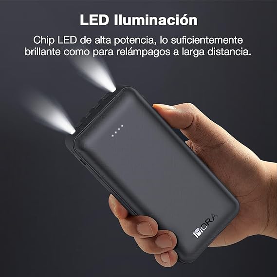 1 Hora Power Bank 20000mAh, Banco de Energía Batería Portátil con 4Cables Incorporados USB, Tipo C, Micro USB Pila Portatil Compatible para IP, Samsung, Xiaomi, con un 20CM Cable Micro USB-Negro.