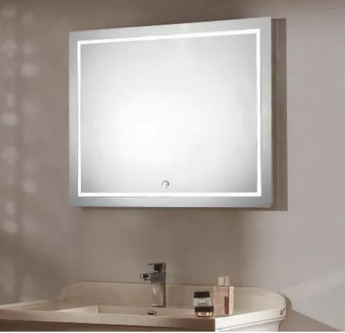 Espejo LED NUL con iluminación LED de 90 X 70 cms. (base por altura) con pantalla táctil (touch screen), forma rectangular. Conexión de clavija a luz eléctrica..