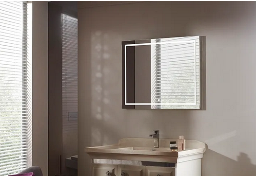 Espejo LED NUL con iluminación LED de 90 X 70 cms. (base por altura) con pantalla táctil (touch screen), forma rectangular. Conexión de clavija a luz eléctrica..