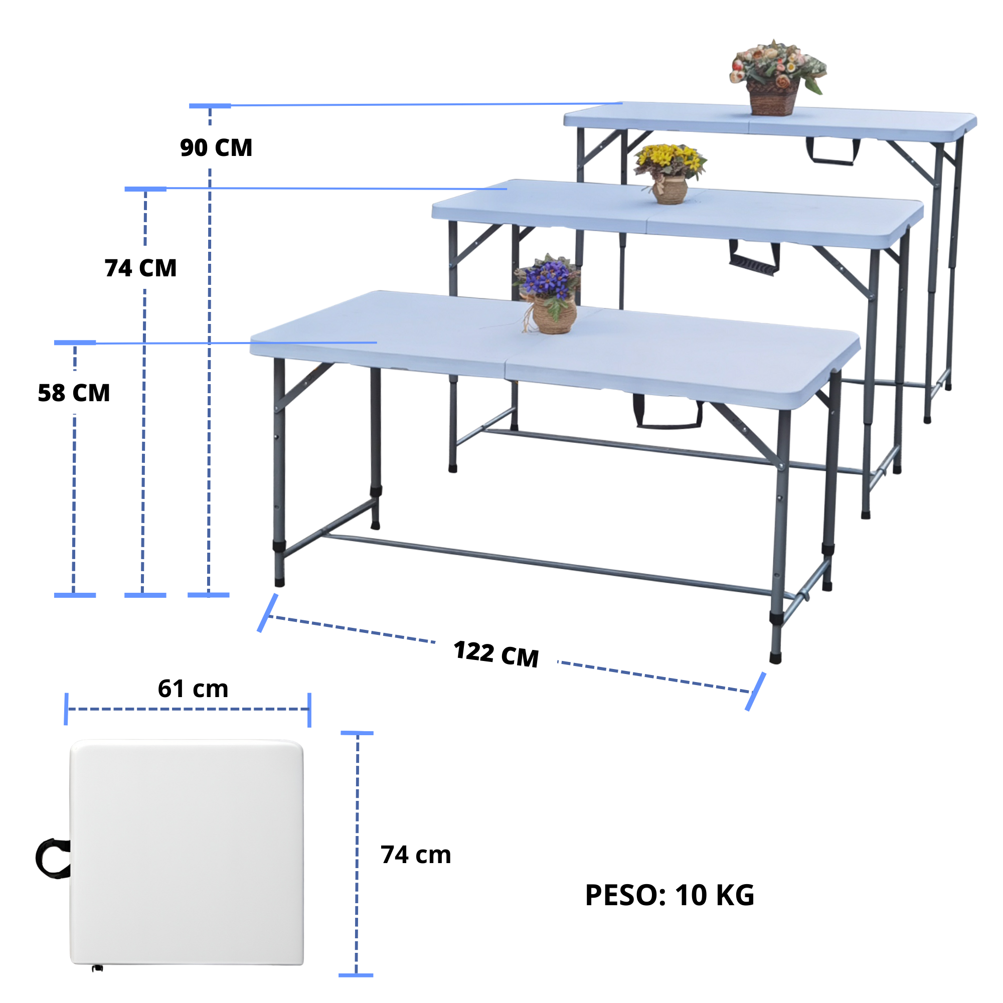 Mesa Plegable De Plástico Ecomlab 3 Niveles Portafolio 120cm.