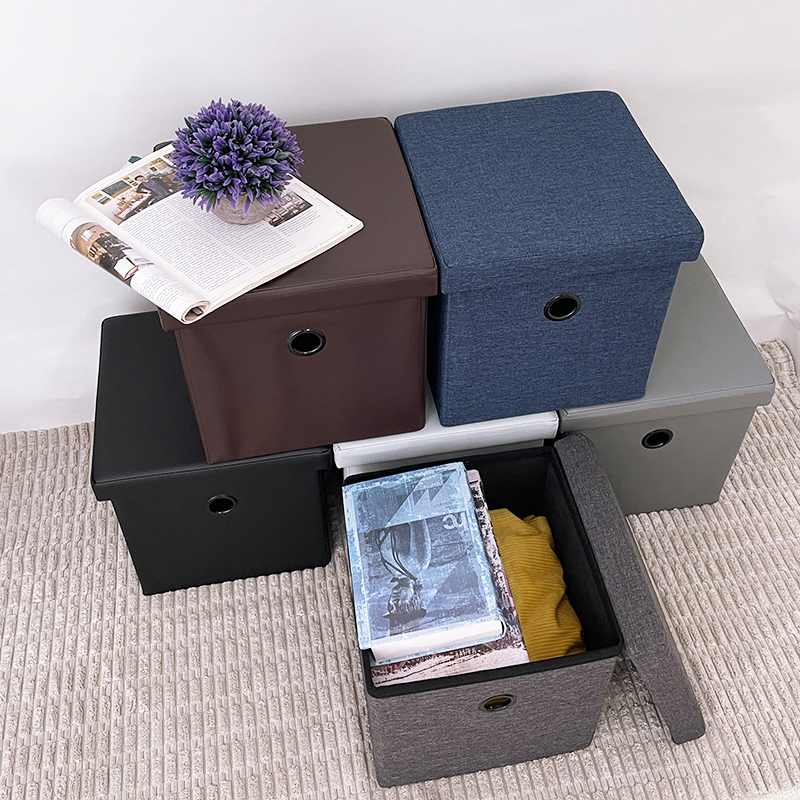 Puff Cubo Organizador Plegable de almacenamiento (PU Plata).