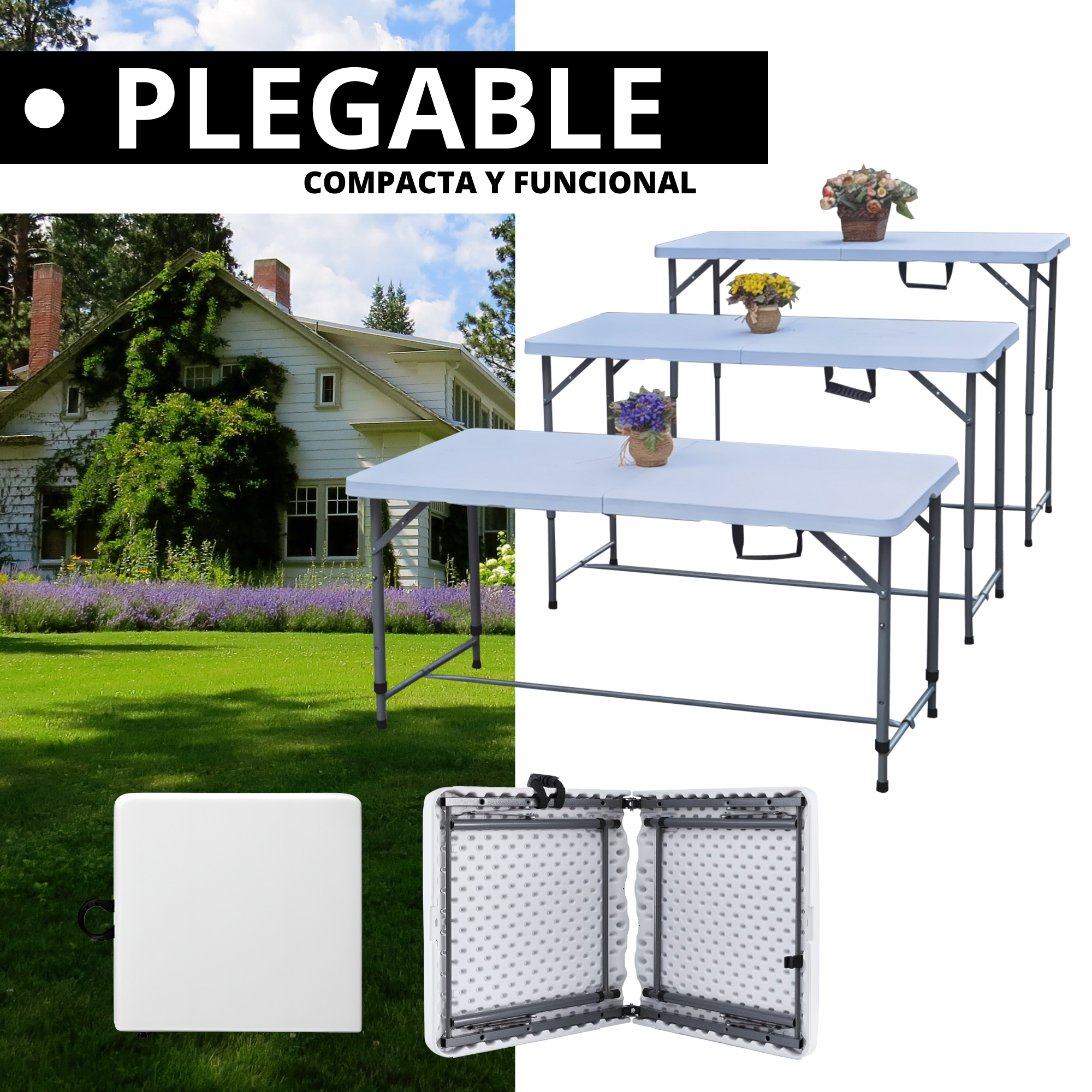 Mesa Plegable De Plástico Ecomlab 3 Niveles Portafolio 120cm.