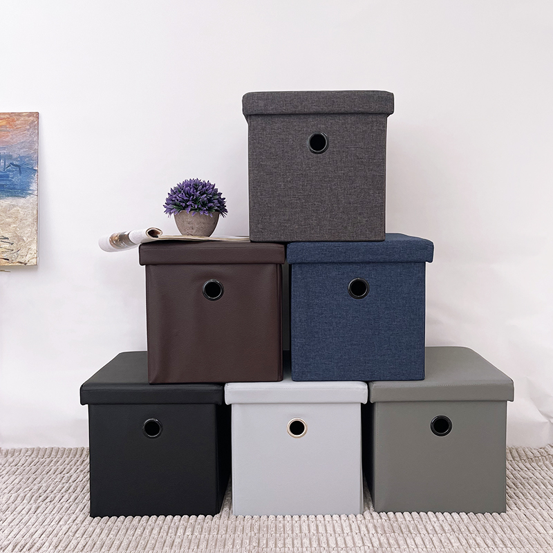 Puff Cubo Organizador Plegable de almacenamiento (PU Plata).