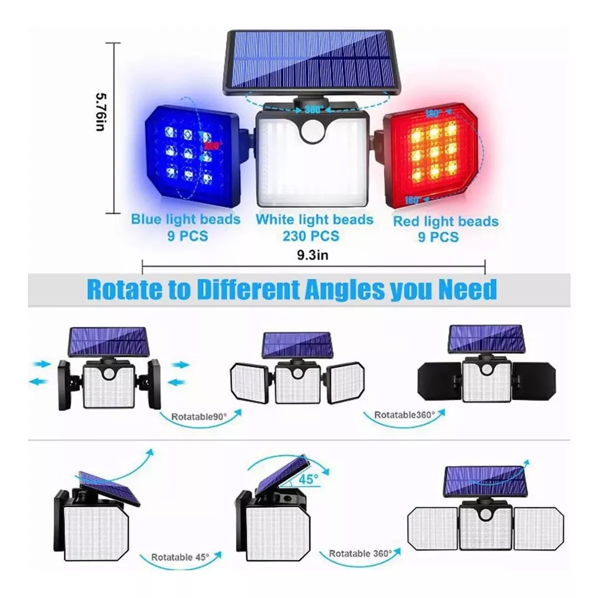 Lampara Solar Luz Estroboscópica Rojo Azul