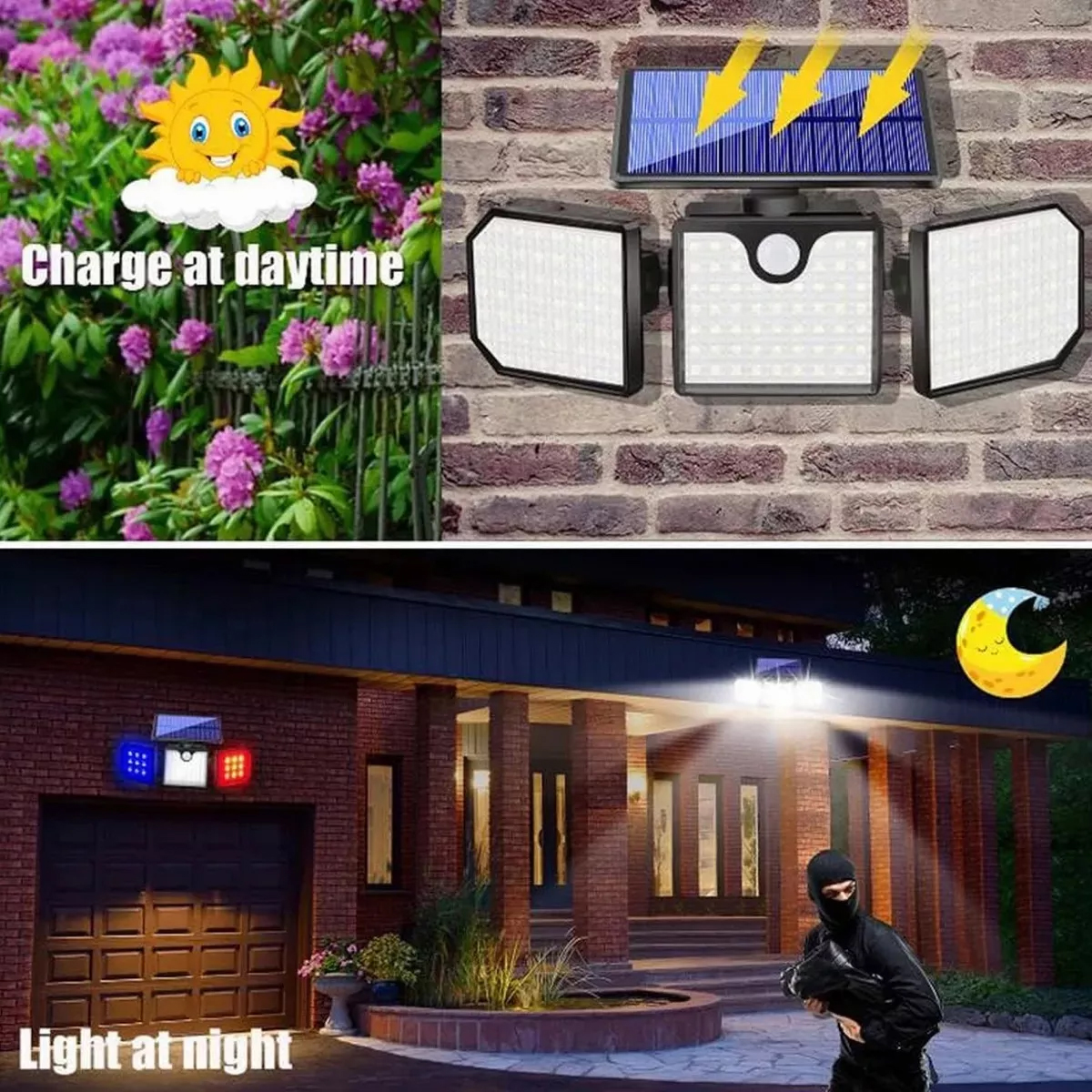 Lampara Solar Luz Estroboscópica Rojo Azul