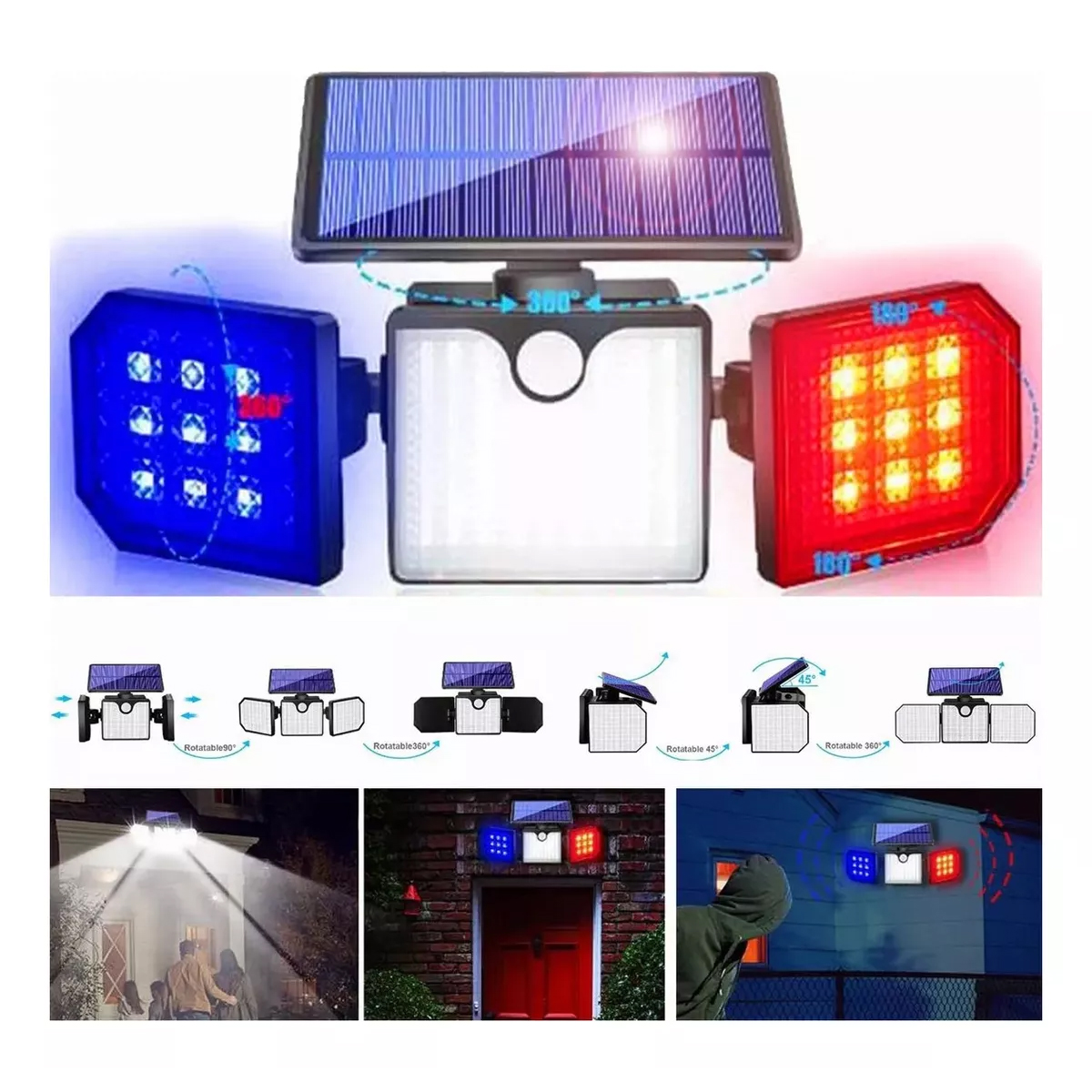 Lampara Solar Luz Estroboscópica Rojo Azul 2 Piezas