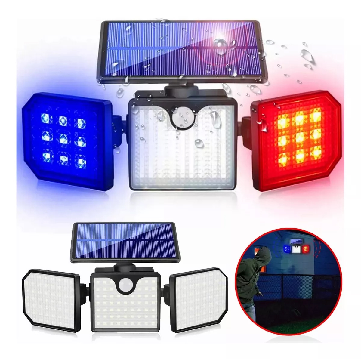 Lampara Solar Luz Estroboscópica Rojo Azul 2 Piezas