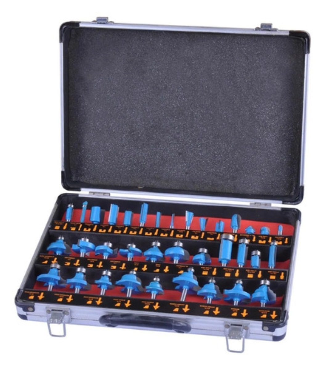 "35 Brocas Fresas 1/4 Para Router De Madera  Estuche Plata "