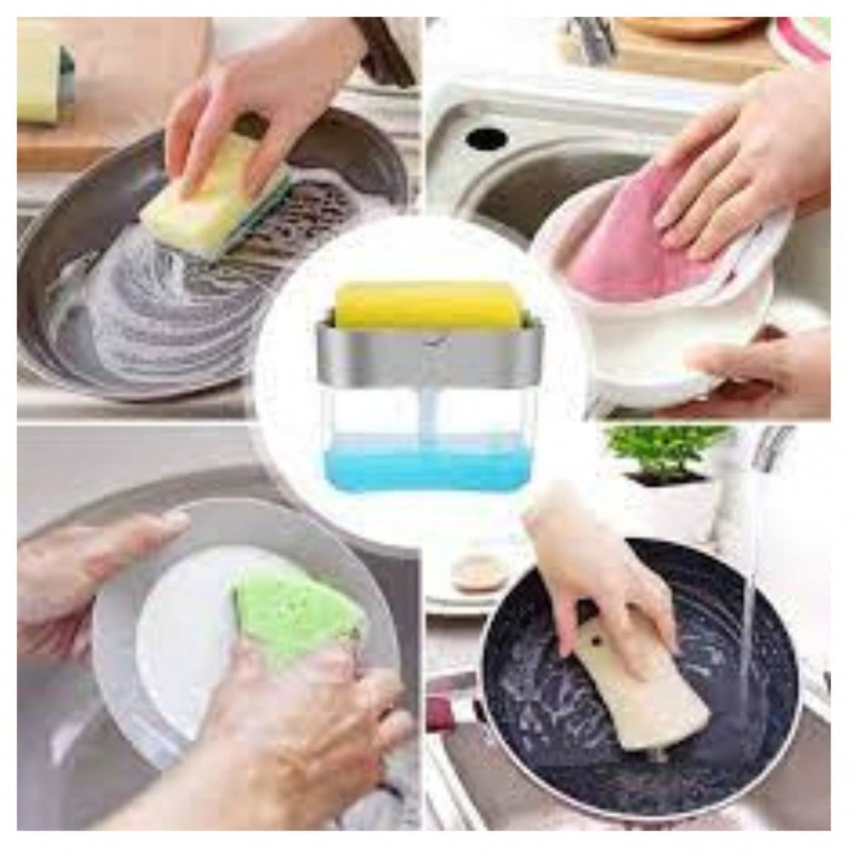 Dispensa Jabón Líquido Lava Trastes Cocina Con Fibra Esponja.