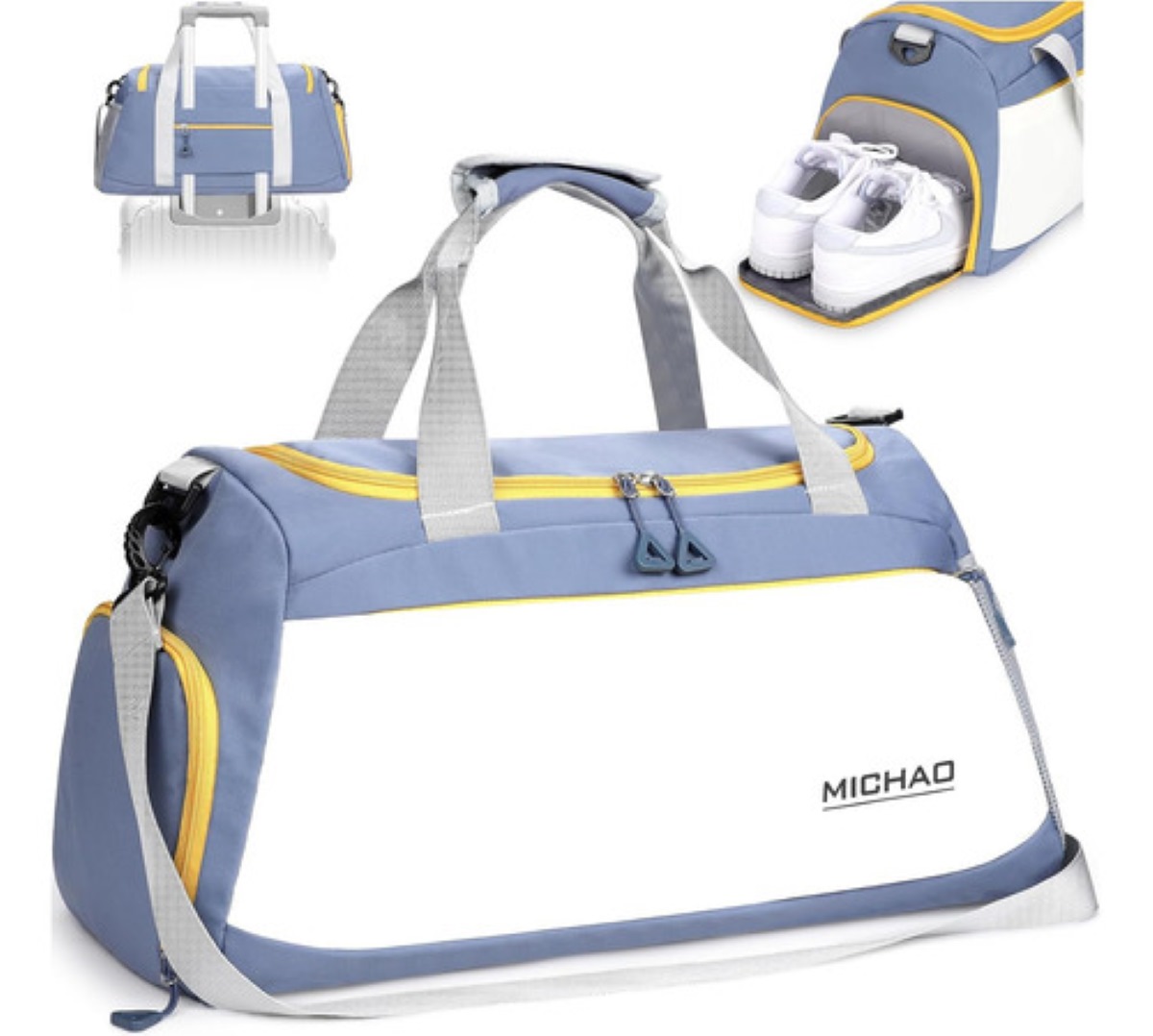 Bolsa Deportiva Maleta Gym Viaje Moda I Azul Con Vlanco.