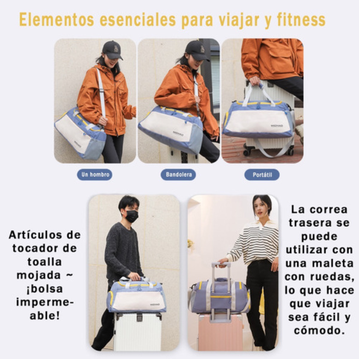 Bolsa Deportiva Maleta Gym Viaje Moda I Azul Con Vlanco.