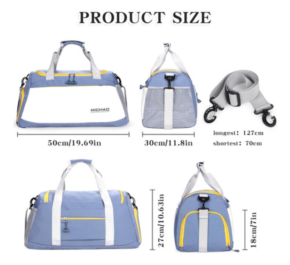 Bolsa Deportiva Maleta Gym Viaje Moda I Azul Con Vlanco.