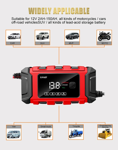 Cargador Inteligente Para Batería De Auto/moto De 12 V, 6 A