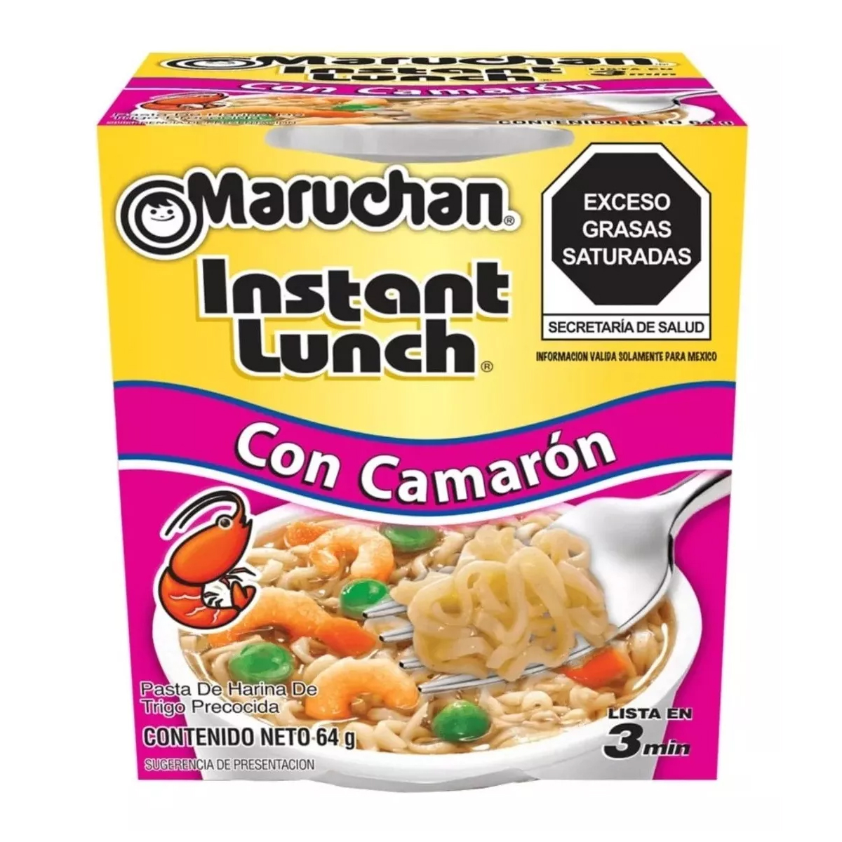 Sopa Maruchan Instant Lunch con Camarón 6 Piezas de 64 g c/u