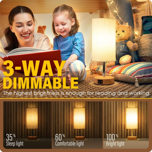 Lámpara De Noche Buró Touch De Mesa Con 2 Usb Y Bulbo Led