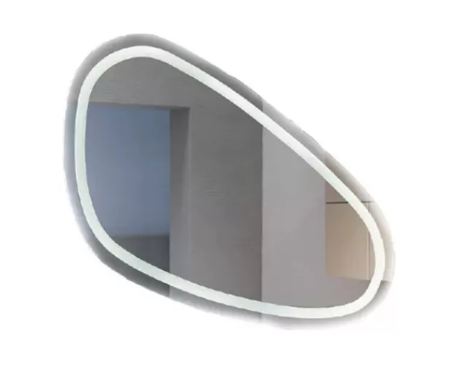 Espejo LUN con iluminación LED de 80 X 45  cms. (base por altura), forma ovalada, 1 pieza. Conexión de clavija a luz eléctrica.