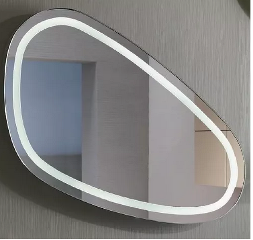 Espejo LUN con iluminación LED de 80 X 45  cms. (base por altura), forma ovalada, 1 pieza. Conexión de clavija a luz eléctrica.