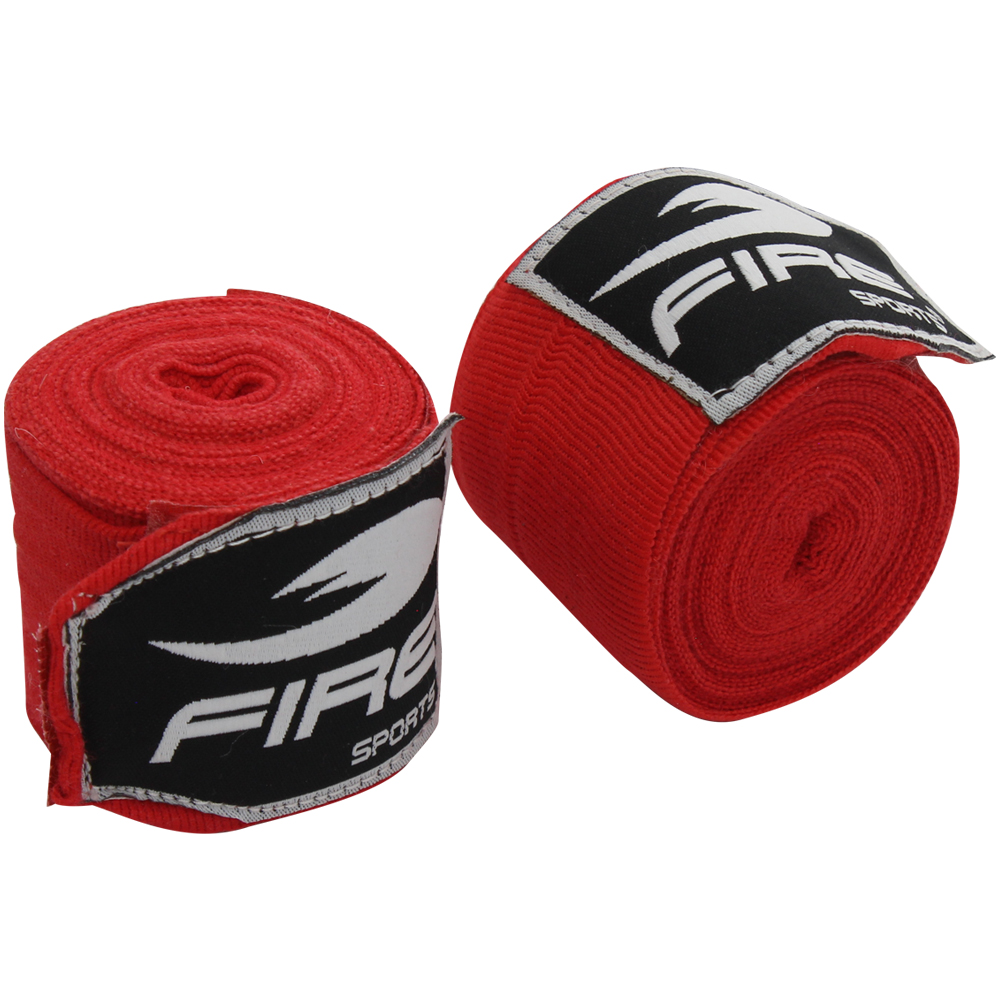 PAR DE VENDAS PROFESIONALES FIRE SPORTS SEMIELASTICAS PARA BOX Y ARTES MARCIALES ROJO 5 METROS.