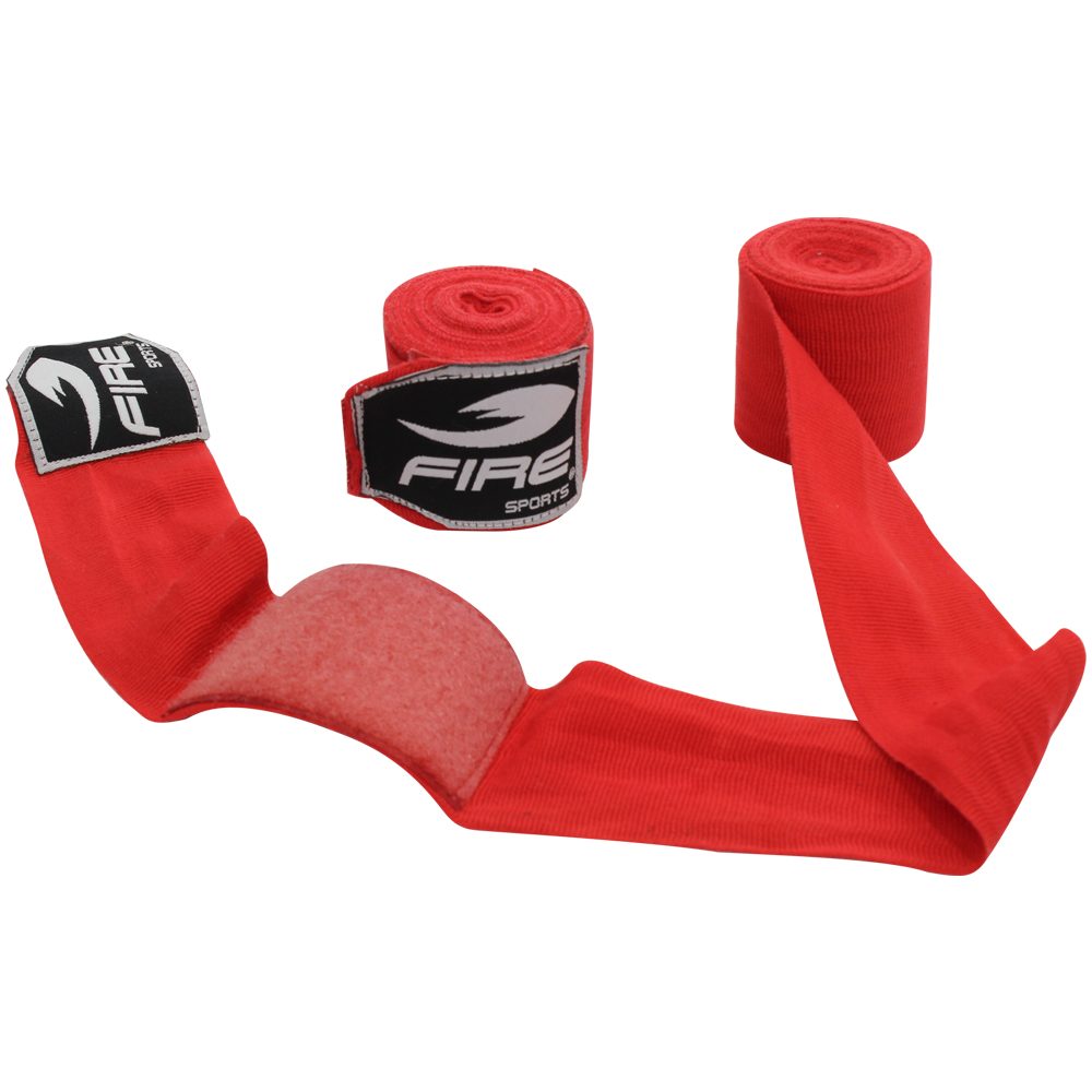 PAR DE VENDAS PROFESIONALES FIRE SPORTS SEMIELASTICAS PARA BOX Y ARTES MARCIALES ROJO 5 METROS.