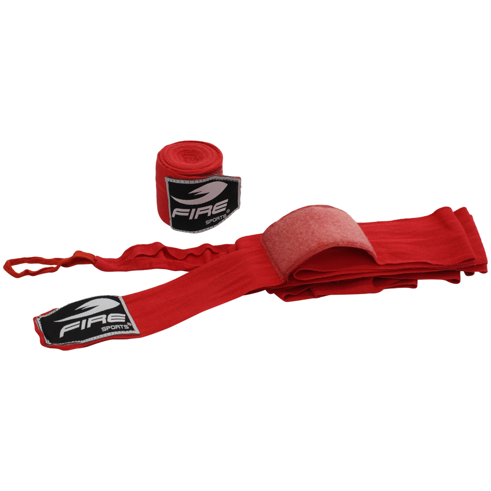 PAR DE VENDAS PROFESIONALES FIRE SPORTS SEMIELASTICAS PARA BOX Y ARTES MARCIALES ROJO 5 METROS.